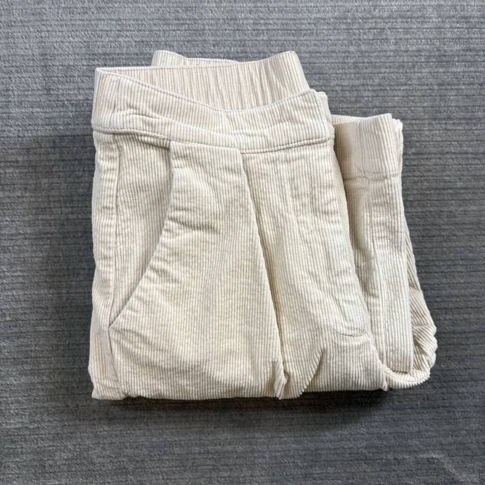 Rhythm Corduroy Pants Womens XS Pleated Front High Waist Off White Straight Leg‎